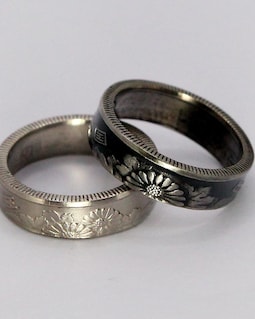 Japanese 50 Yen Coin Ring, Kanji Promise Ring, Anime Wedding Band, Men's Ring, Wildflower Wedding