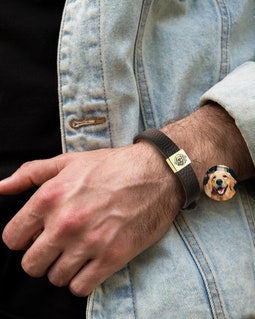 Gift for Him - Pet Portrait Leather Bracelet - Custom Pet Portrait Mens Bracelet - Dog Portrait Bracelet for Men - Dog Dad Gifts