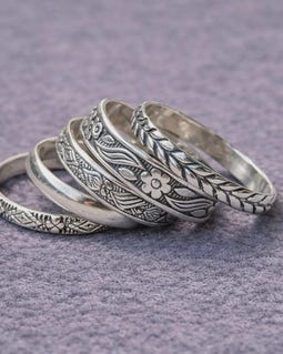 Handmade 925 Sterling Silver Stacking Ring Set Floral Design Jewelry For Women