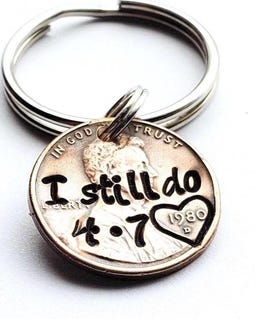 Copper Anniversary Gift, 7th Anniversary, Penny Keychain Personalized with "I still do" & Your Anniversary Date, For Husband or Wife, Unique