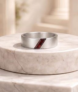 Garnet Signet Ring Men, 925 Sterling Silver Wedding Band, Statement Birthstone Ring For Him.